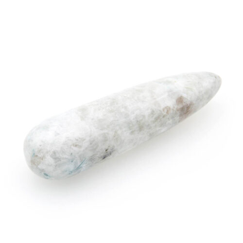 Polished Moonstone massage wand with rounded tips. Perfectly smooth, bright white with sparkles